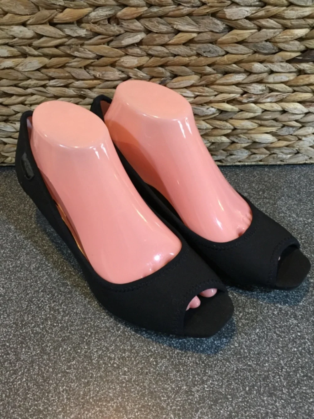 Anne Klein Sport Black Peep-Toe Wedge Heels